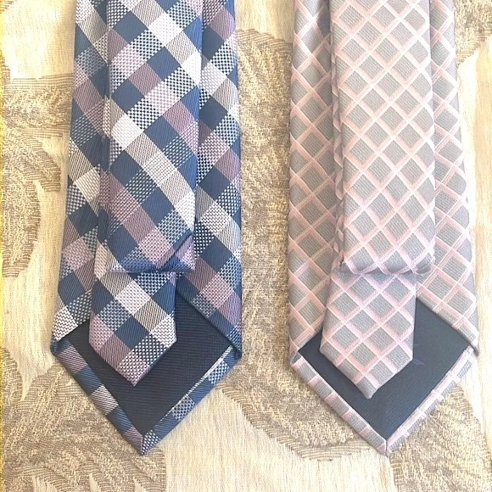 Brand New Michael Kors Set of 2 Ties Checkered Plaid Satin Sheen Business Office